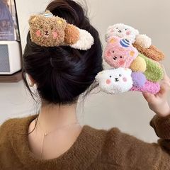 可爱小熊夹子秋冬毛绒鸭嘴夹大号超萌彩色卡通头饰少女百搭发卡
