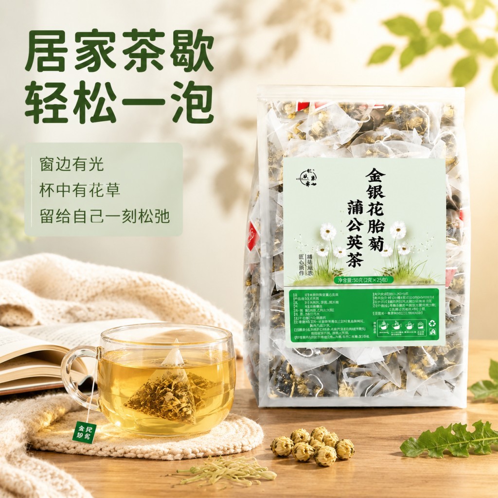 Honeysuckle Chrysanthemum Jasmine Herbal Tea Bags 50g 25 Pyramid Sachets Sugar Free Hot Brew quality and texture