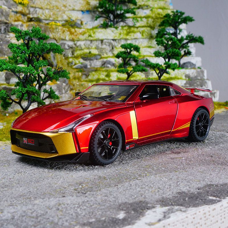 (2개) JIANYUAN 1:24 닛산 GT-R50 기념일 에디션 ACOUSTO-OPTIC 자동차 시뮬레이션 합금 자동차 모델 장난감 컬렉션 장식품