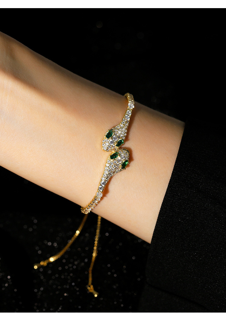 Exquisite Snake Zircon Beaded Bracelet For Women Adjustable_voghion.com