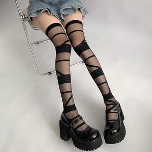 Strappy Stockings White Pure Desire Lolita Socks Subculture Long Over-The-Knee Socks Y2K White Silk Spring and Summer Thin Ins