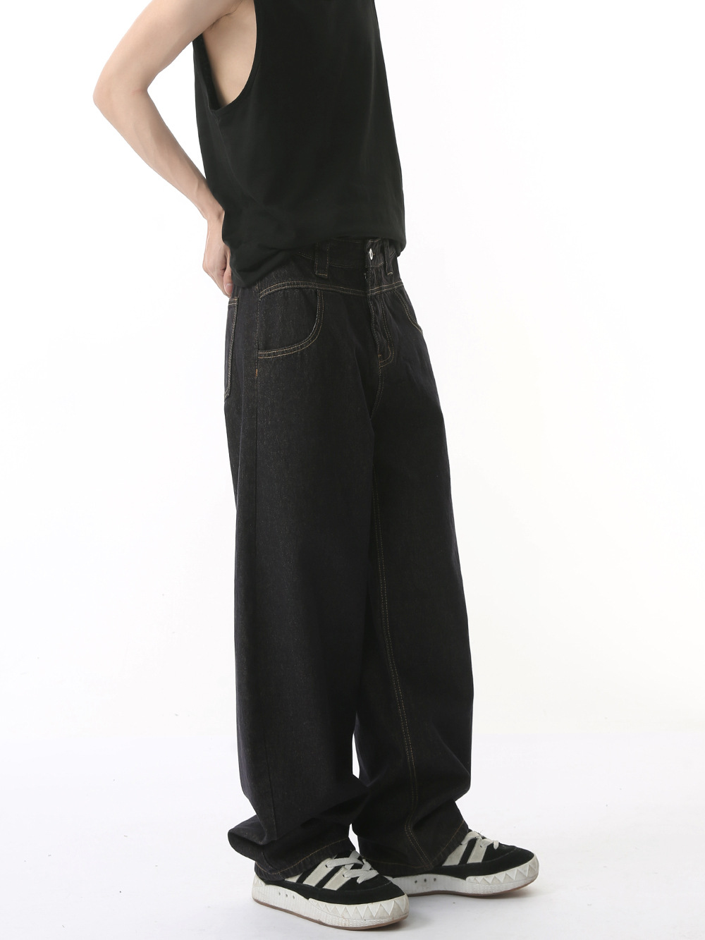 MTLCLOTHES Hombres| Deconstrucción americana de la calle alta cuchillo de madera retro suelto lavados jeans