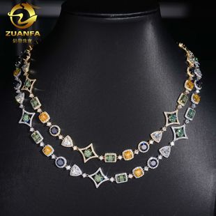 New Dopamine 17mm Necklace S925 Silver Full Inlaid with Colorful Moissanite Hip-Hop Trendy Men's Bracelet with Gra