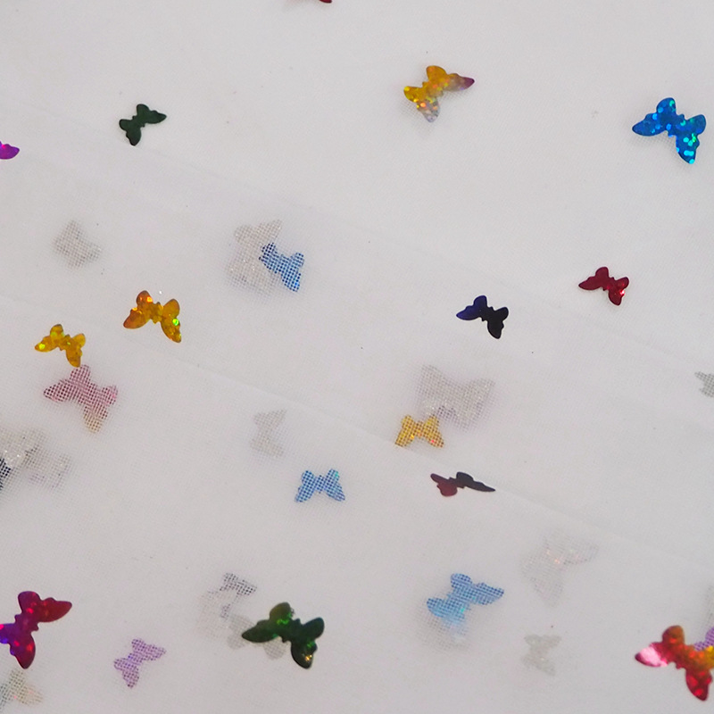 Fabricantes de mariposa colorida sequinilla tela de malla ropa infantil princesa vestido tela de malla ropa de rendimiento tela de malla en stock