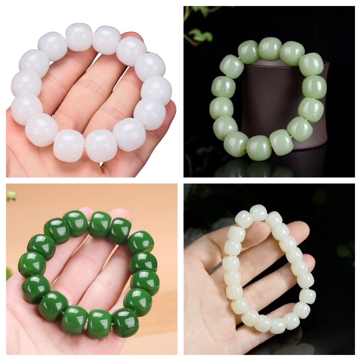新疆外蒙料手链高仿和田玉白玉湖水绿老型珠手串男女通用直播货源