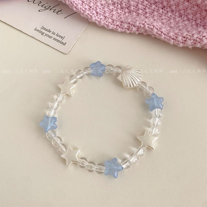 Blue and White Ocean Star Shell Beaded Bracelet Girls Ins Style Fresh Hand Rope Couple's Best Friend Gift
