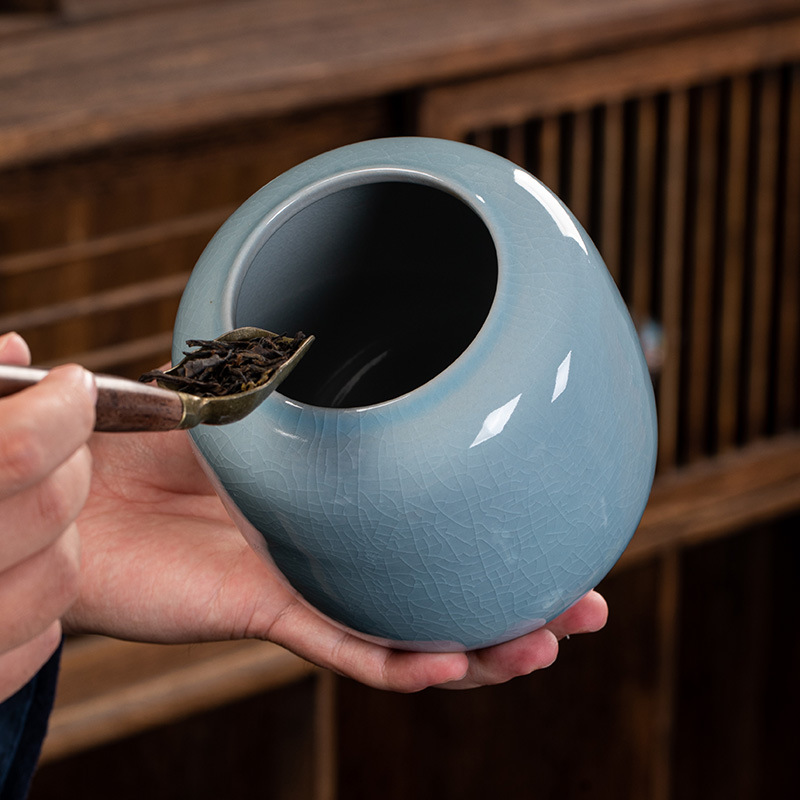 Ru kiln tea can open piece ceramic tea packaging empty can large tea can tea sealed can 900ml printed logo