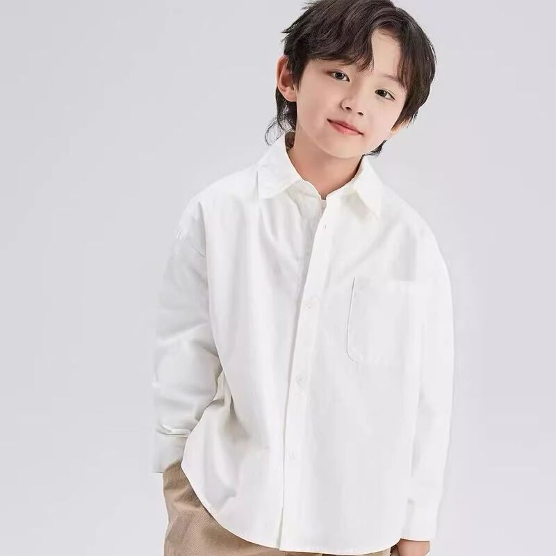Boys' Shirts New Autumn Children's Autumn Clothing Solid Color Western Style Shirt Tops Long Sleeves