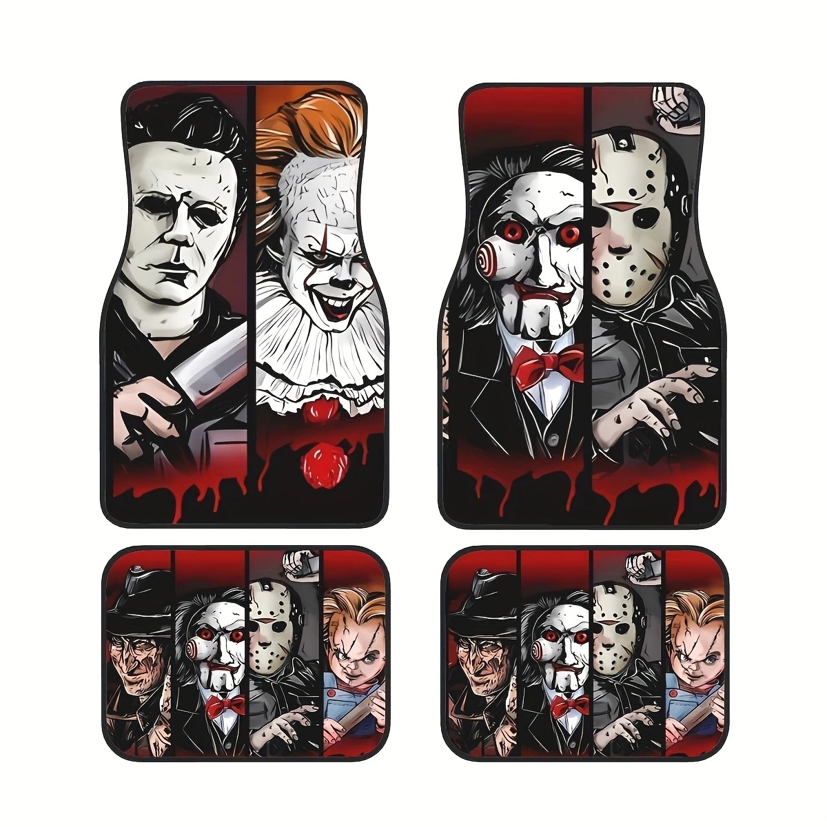 Cross-Border Dropshipping Horror Movie Clown Crystal Velvet Car Floor Mats and Carpets Two-Piece Set Water-Absorbent and Stain-Resistant Floor Mats in Stock