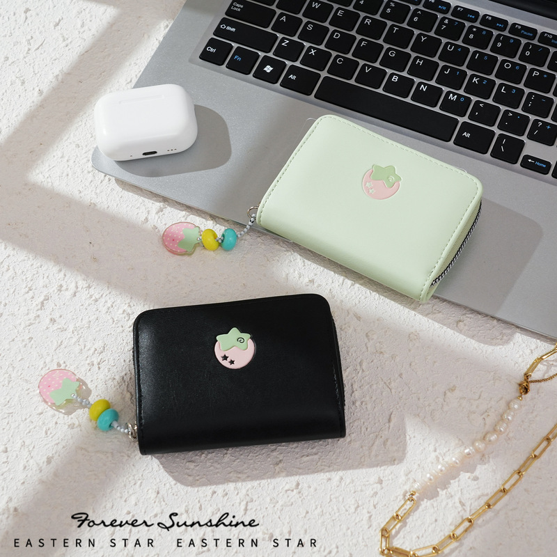 Star pendant cardholder~Strawberry retro Y2K style accordion cardholder in stock women's wallet Shein wholesale