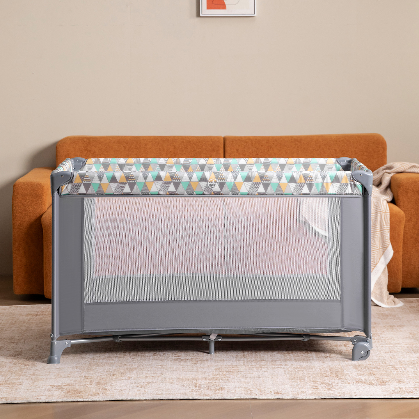 Cama plegable europea transfronteriza, cama multifuncional con ruedas, cama de juego portátil transfronteriza ligera con mosquiteros
