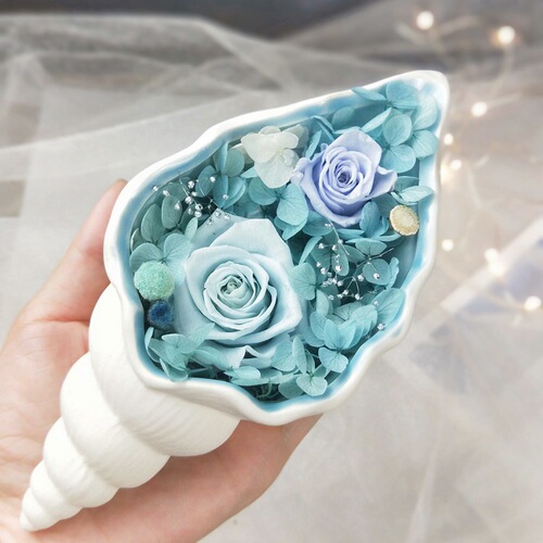 Pointed small conch ceramic blue ocean style immortal flower diy flower ornaments container jewelry storage ashtray
