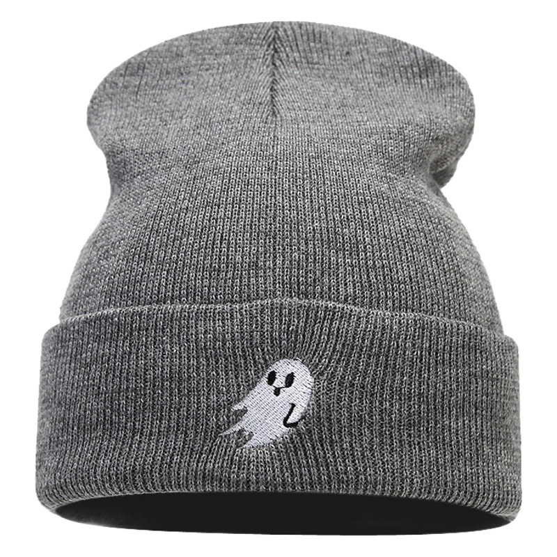 Amazon Venta caliente fantasma bordado Halloween hombres y mujeres sombrero de punto Otoño e Invierno moda de la calle sombrero frío moda caliente