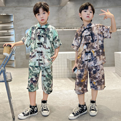 Mandarin Collar Summer Dress for Boys - New Chinese Style Children's Clothing Improvement - Short Sleeve Set for Young Master - National Style Baby Summer Tang Suit
