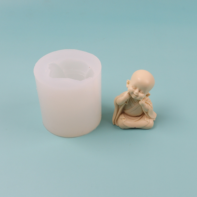Fondant molde de silicona riendo pequeño monje coche aromaterapia yeso molde para hornear pastel de chocolate molde para hornear