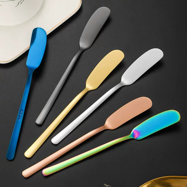 304 Stainless Steel Butter Knife Thickened Butter Spatula Long Handle Korean Jam Knife Golden Cream Cheese Decorative Knife