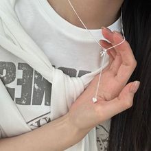 蝴蝶结爱心流苏项链女925纯银choker百搭抽拉式锁骨链7766A