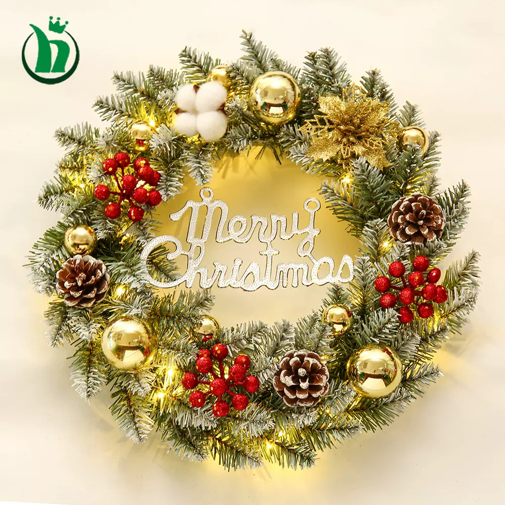 跨境亚马逊专供新款圣诞节装饰花环尖头粘白藤条商场布景门挂花圈