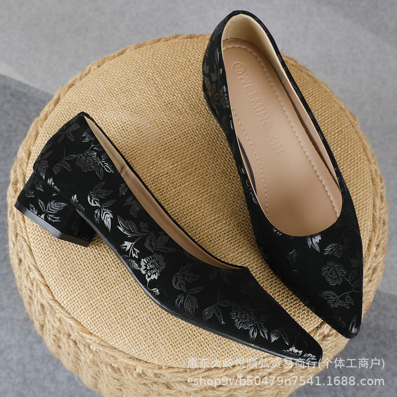 Women's Shallow-Heel Shoes, Random Embossed Pointed-Toe Low-Heel Chunky Heel Shoes, Casual Women's Shoes Wholesale, 2026 Spring/Summer New Style Women's Shallow-Heel Shoes, Random Embossed Pointed-Toe Low-Heel Chunky Heel Shoes, Casual Women's Shoes Wholesale, 2026 Spring/Summer New Style