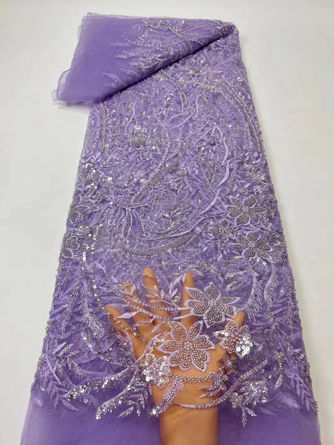 Boda cheongsam ropa de tela flor malla bordado del grano tubo lentejuelas tela con cuentas JX2769