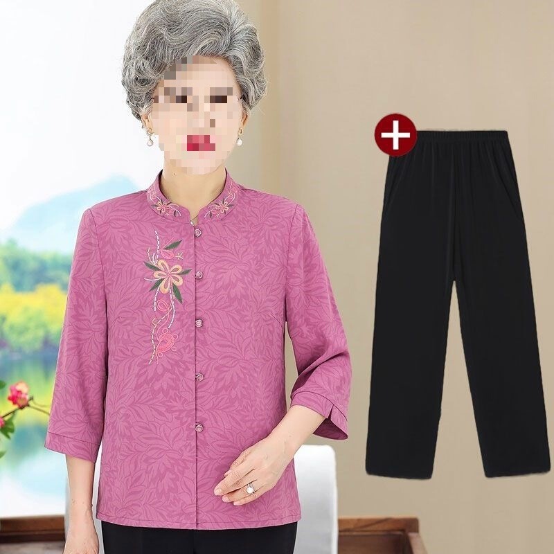 Summer Shirts for Elderly Women, Grandma's Outfit, Traditional Chinese Clothing for Old Ladies, Mom's Summer Blouse, Thin Tops for Mother-In-Law Summer Shirts for Elderly Women, Grandma's Outfit, Traditional Chinese Clothing for Old Ladies, Mom's Summer Blouse, Thin Tops for Mother-In-Law