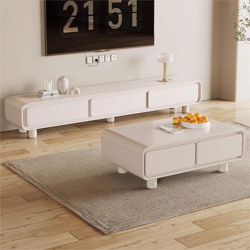 Crema Estilo madera maciza TV gabinete simple moderna mesa de café combinación sala de estar casa Luz de lujo minimalista piso TV gabinete