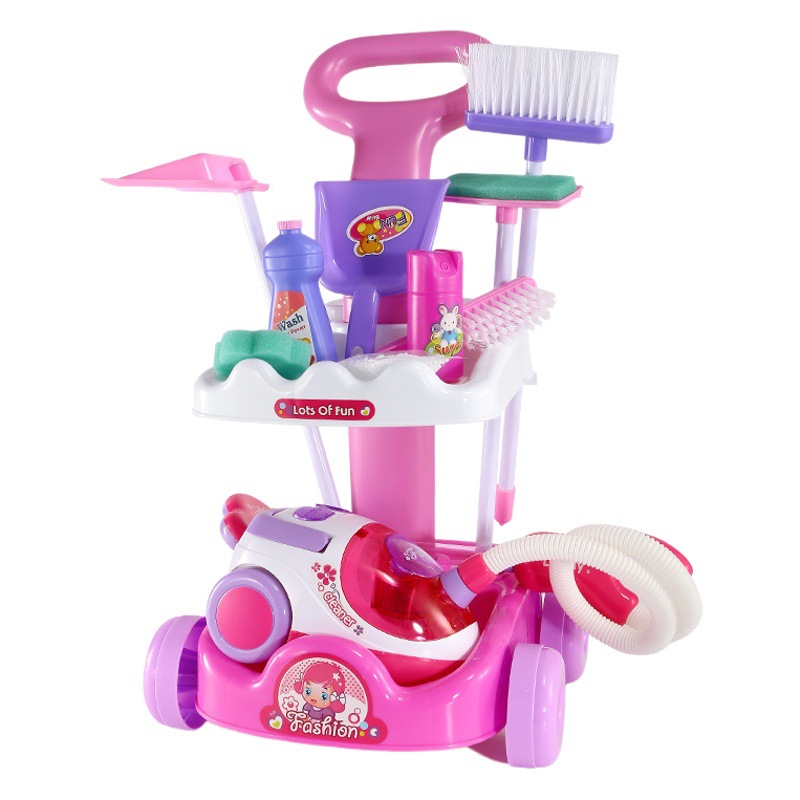 国境を越えた子供の床を掃くおもちゃのシミュレーション家のほうきの清潔なセットの道具の手押し車はおもちゃの女の子を掃除する