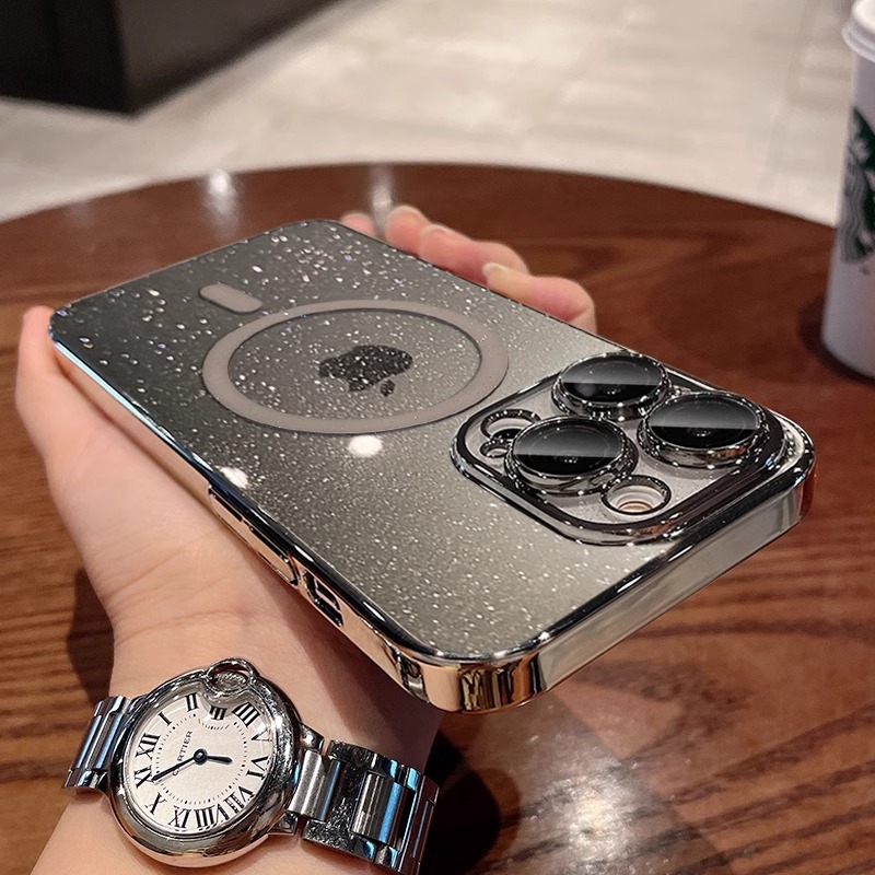 Enchapado transparente pc brillo para iphone16ProMax magnético 13 funda para teléfono móvil Apple 15 pareja 14 duro 16