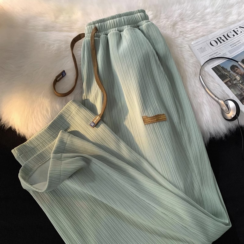 Men's Summer Ice Silk Straight Pants, Thin High-End Wide-Leg Pants, Versatile Loose Casual Long Pants