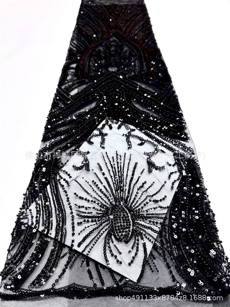 Estereoscópico rayos sequinilla tela de malla de perlas de clavos vestido de boda vestido de escenario tela bordada de alta gama image 9