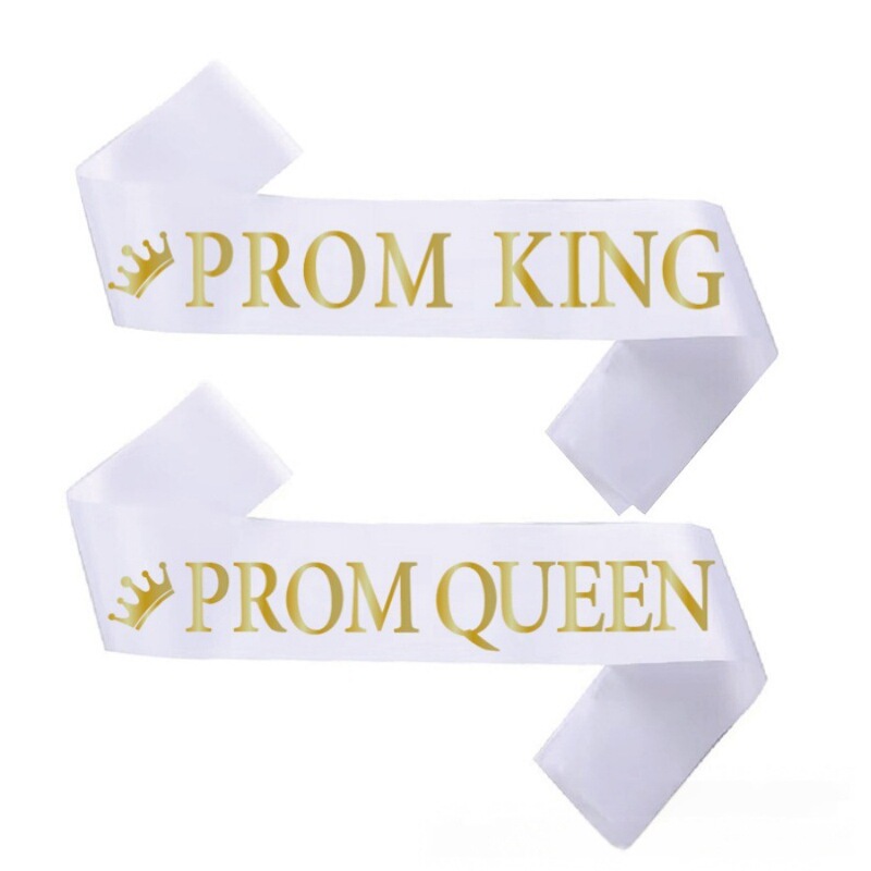 Graduation Dance Party Shoulder Strap Set, Gold-Stamped Letters Prom King Queen Etiquette Sash Satin Shoulder Strap