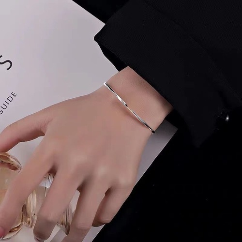 Möbius Wave Pattern Silver Bangle Bracelet for Women Solid Silver Real Silver Bangle with Twisted Pattern Gift for Women