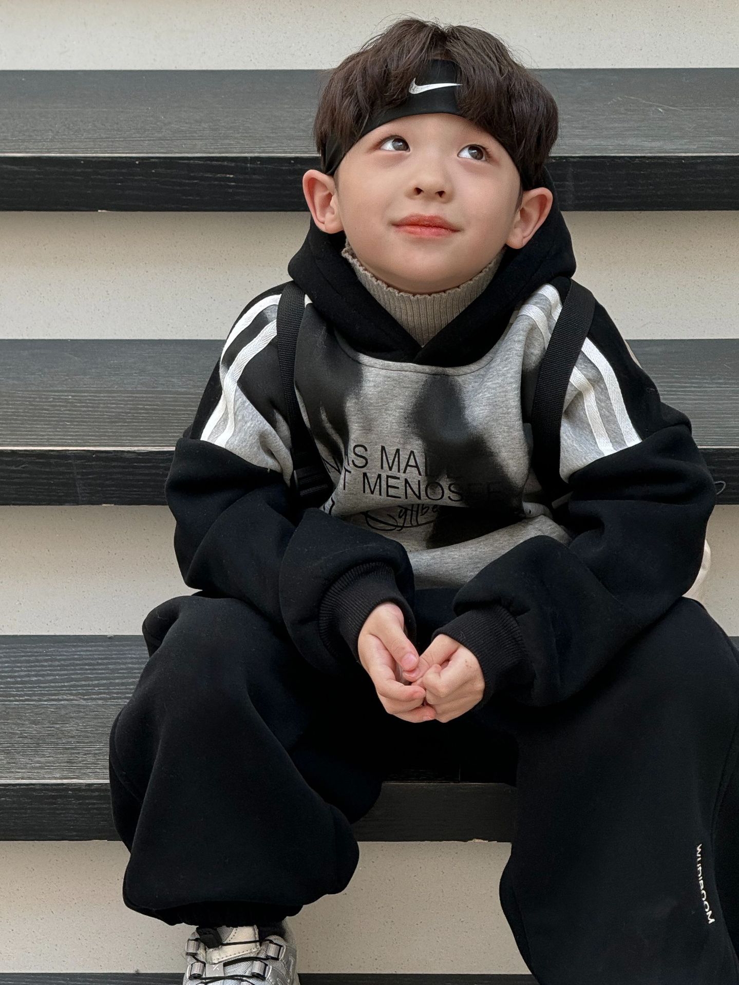 儿童潮酷泼墨卫衣时尚韩版男童冬装一体绒连帽上衣洋气宽松套头衫