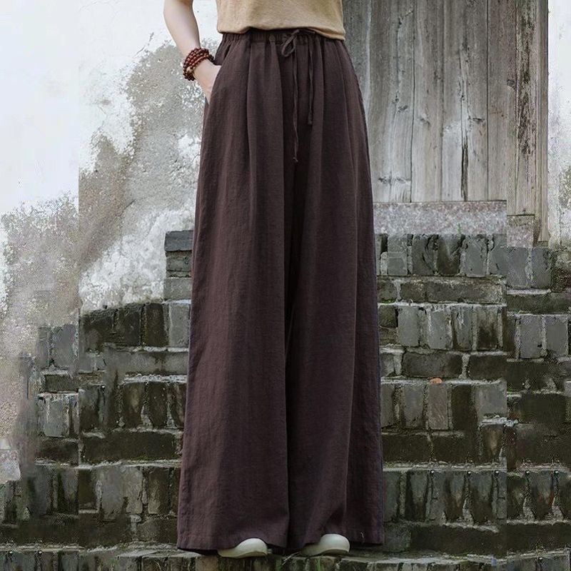 Pure Linen Wide-Leg Pants New Casual Pants Artistic Chinese Style Women's Retro Drapey Wide Spring and Summer Loose Slimming