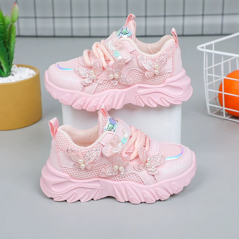 Обувь для девочек Сетчатая дышащая нескользящая мягкая подошва 2025 новая повседневная принцесса детская спортивная обувь папа обувь