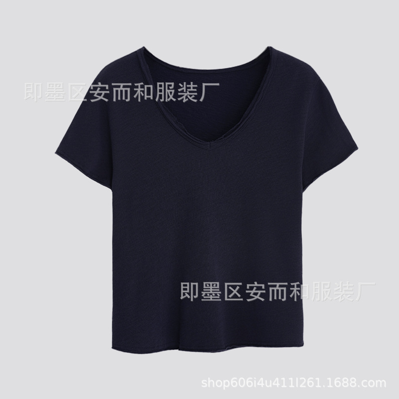 “绒绒棉”基础V领慵懒风短袖T恤2025秋季宽松显瘦纯棉舒适上衣女|undefined