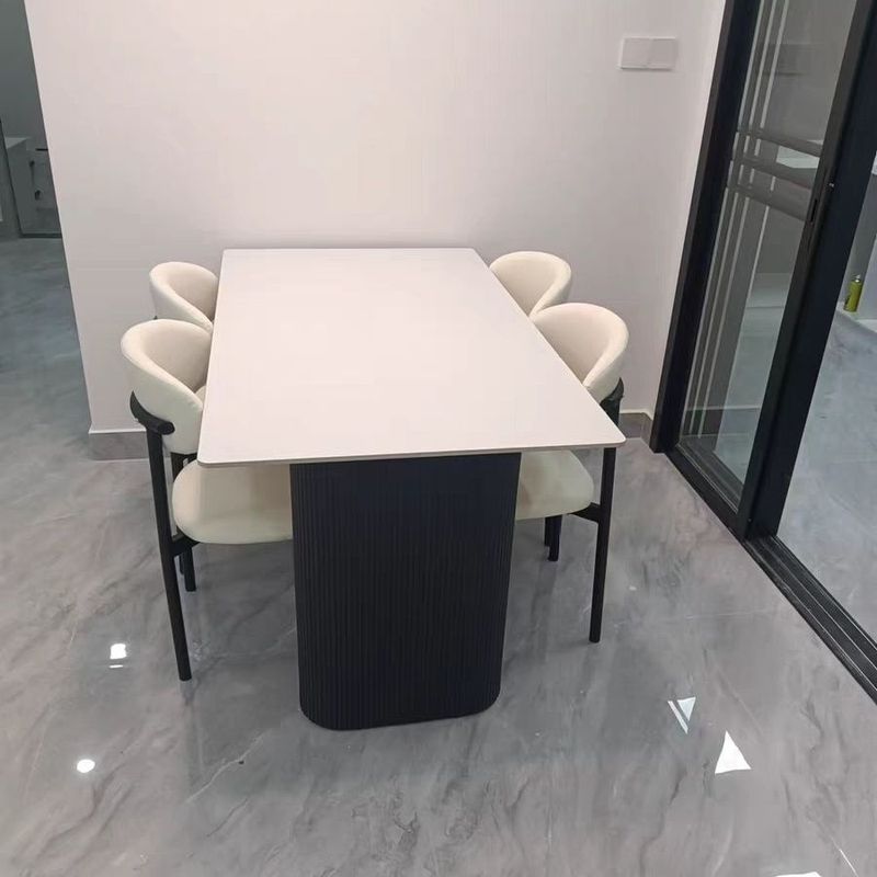 现代极简岩板餐桌黑色家用餐椅组合高级小户型意式长方形饭桌民宿|undefined