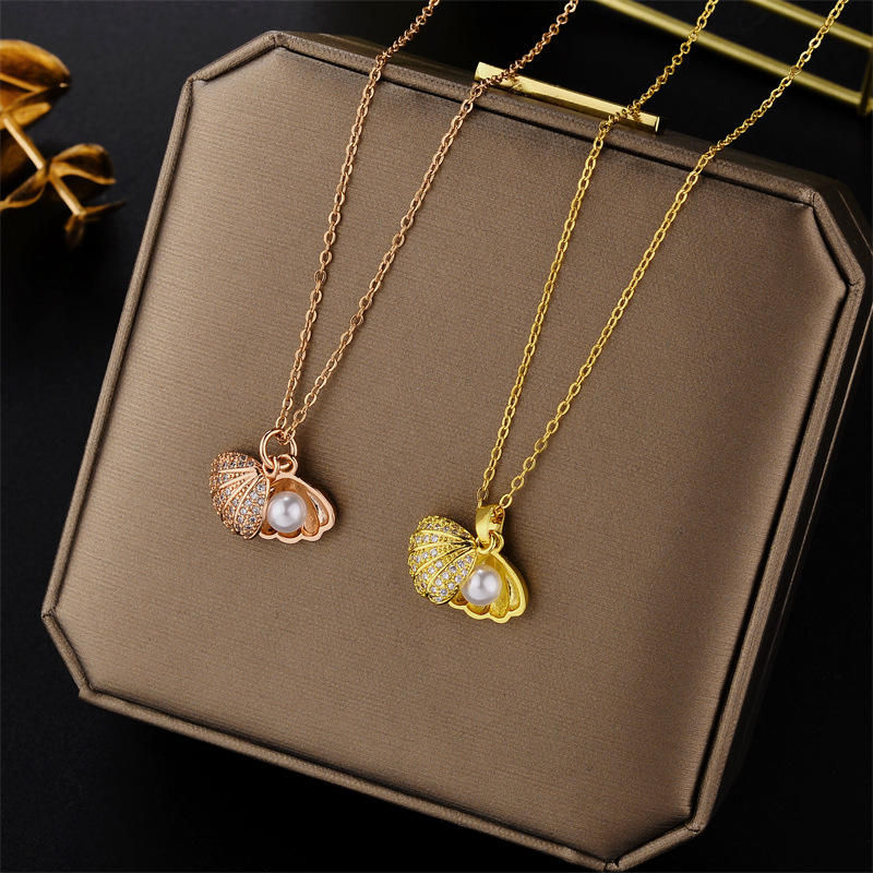 15g Weight 0.03µm-0.05µm Gold Plating Thickness PVD Coated Gold Plating Process Real Gold Plated Plating Material PVD Coated Real Gold Plated Shell Stainless Steel Fashion Waterproof Non Tarnish Necklace