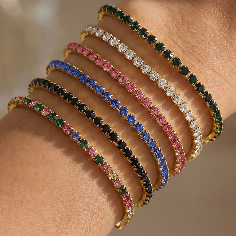 European and American Style Stainless Steel Diamond-Encrusted Bracelet, Colorful Zircon Rhinestone Claw Chain, Colorful Diamond Bracelet, Gemstone Diamond Bracelet European and American Style Stainless Steel Diamond-Encrusted Bracelet, Colorful Zircon Rhinestone Claw Chain, Colorful Diamond Bracelet, Gemstone Diamond Bracelet