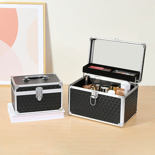 Portable Cosmetic Case, Home Travel Mirror, Beauty Case, Large Capacity Nail Tattoo Embroidery Makeup Storage Box with Lock
