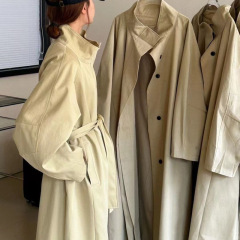 高级感超好看冷淡气质慵懒风衣女2025春秋灰色大衣超长款立领外套