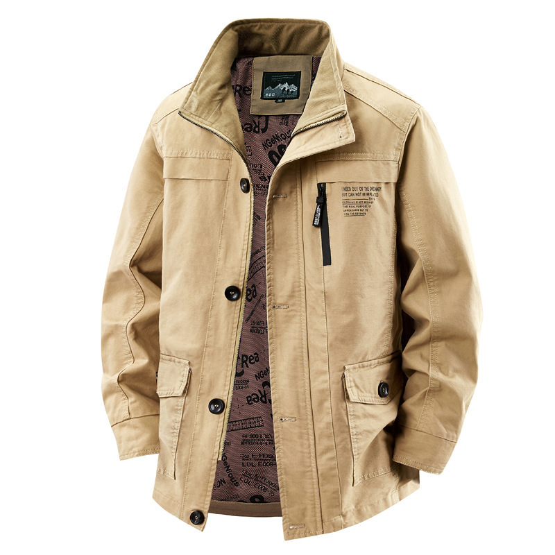 Step into the American Style 2026 Men's Jacket, Spring and Autumn Model, Casual Pure Cotton Stand-Collar Outdoor Sports Top for Middle-Aged and Elderly People