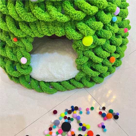 Christmas Tree Cat Nest Handmade DIY Material Bag Homemade Cat Tail Wool Winter Warm Winter Closed Dog Nest