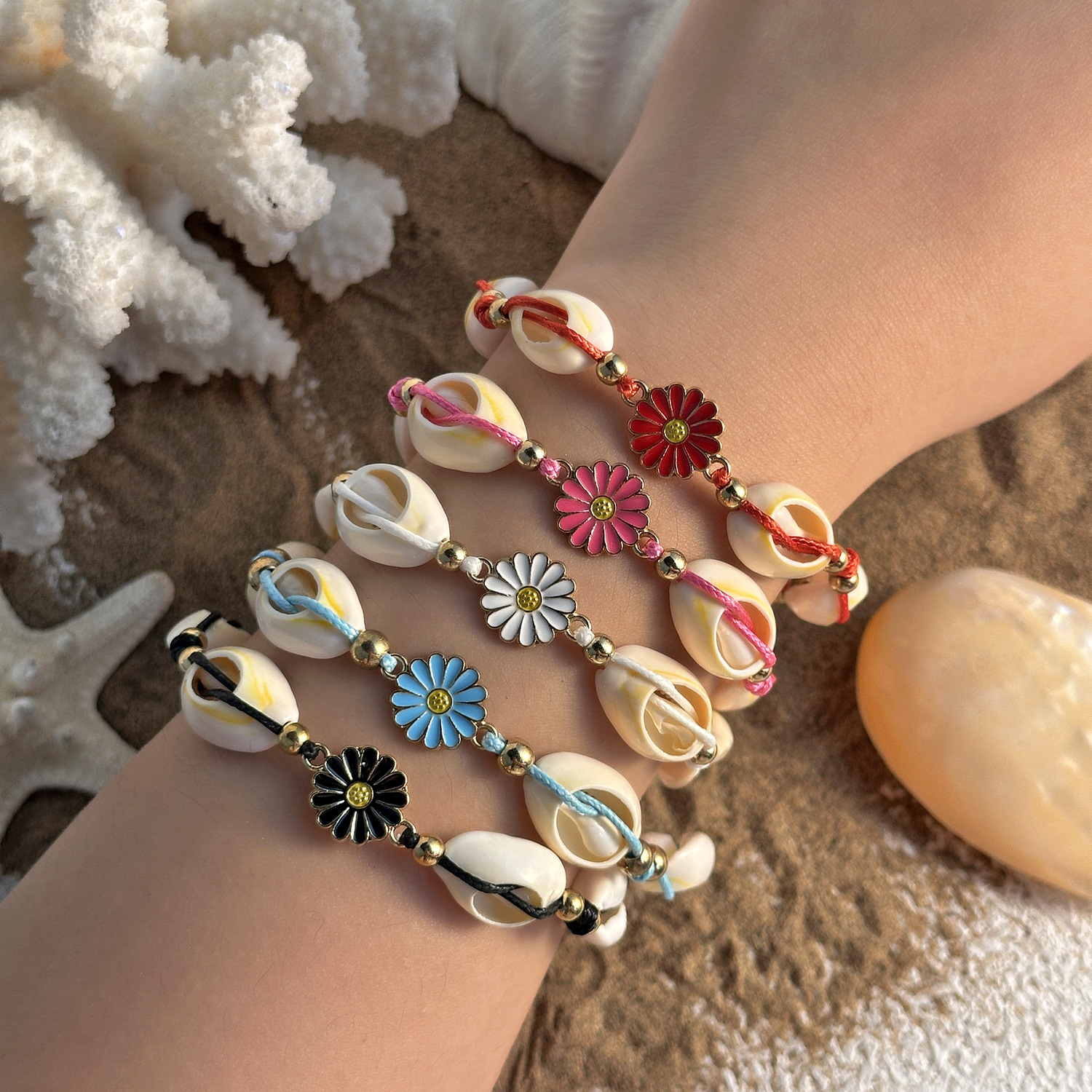 欧美跨境热销手链饰品女 简约三亚沙滩度假贝壳编织手绳 厂家批发