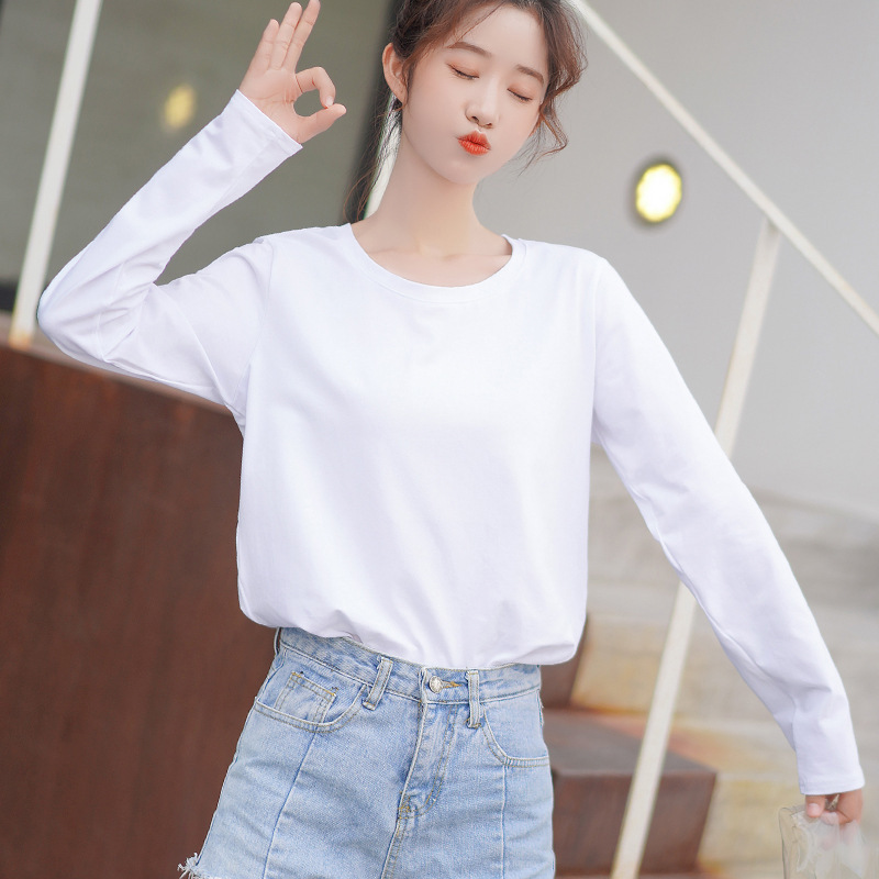 White bottoming shirt women's long-sleeved T-shirt inner loose cotton 2021 new spring all-match autumn and winter black top