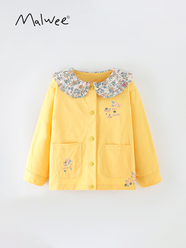 Malwee abrigo para niñas Primavera y otoño nuevos niños europeos y americanos medianos y pequeños estilo occidental niña bordada de manga larga para niños