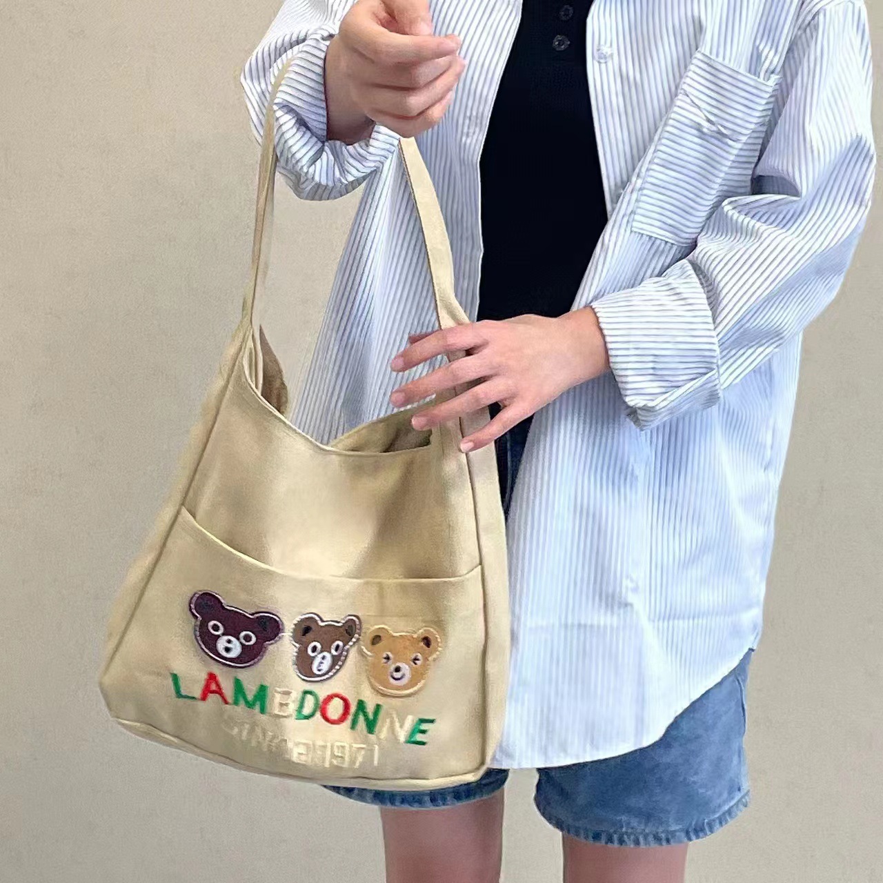 Travel canvas bag for women, single shoulder, 2023 new large-capacity student schoolbag, ins art Academy style cloth bag details Picture