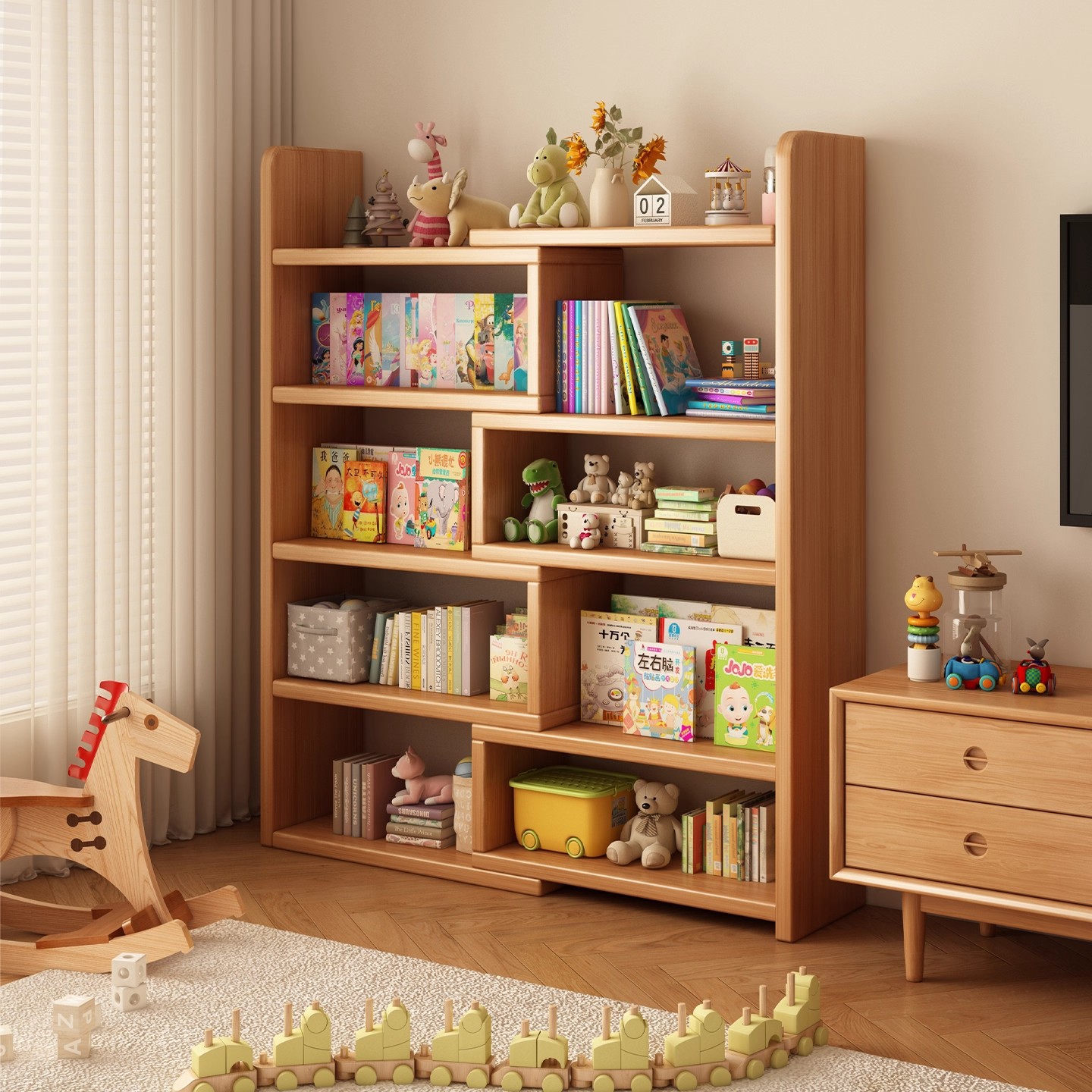 Estante de madera maciza estante de piso para niños estante de almacenamiento telescópico junto al armario de televisión armario de pared armario de esquina simple