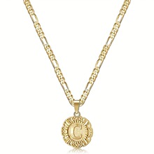 26字母吊坠项链圆形潮流百搭女锁骨颈链马逊爆款货