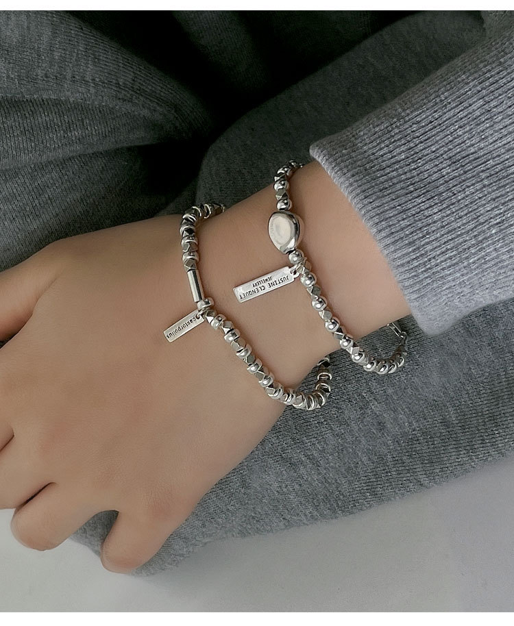 S Pure Fragmented Silver Bracelet Women's Minimalist and Impossible Design Letter Rectangular Card Strap Wearing_voghion.com